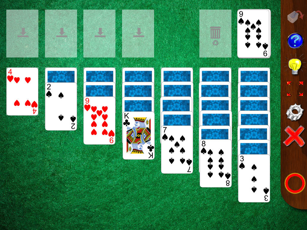 Initial Klondike layout (Solitaire Whizz for iPad)