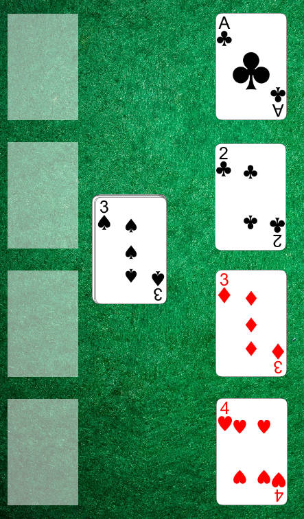 Layout for the 4-heap variant of Calculation in Solitaire Whizz for iPad.